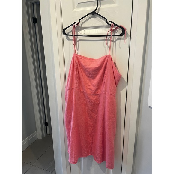 Old Navy Dresses & Skirts - Old Navy Pink Linen Blend Tie Strap Smocked Mini Dress XXL Tall Womens